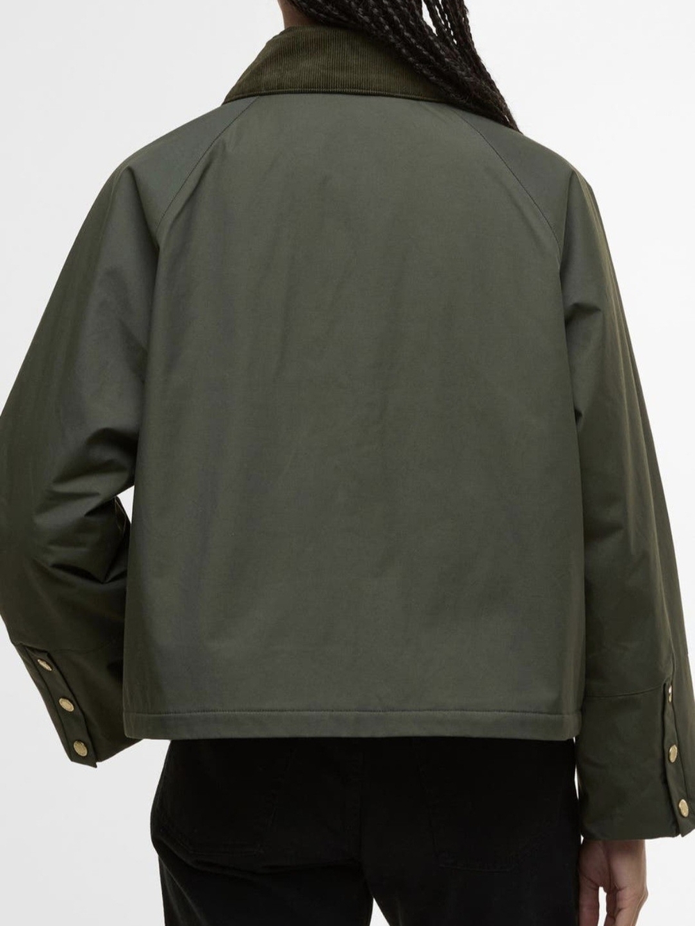 Barbour Phoebe Casual Cropped Jacket Olive Green Corduroy Trim Size US 6 - Picture 2 of 10